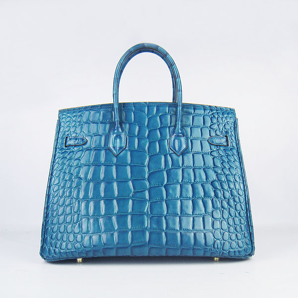 High Quality Fake Hermes Birkin 35CM Max Crocodile Veins Leather Bag Blue 6089 - Click Image to Close